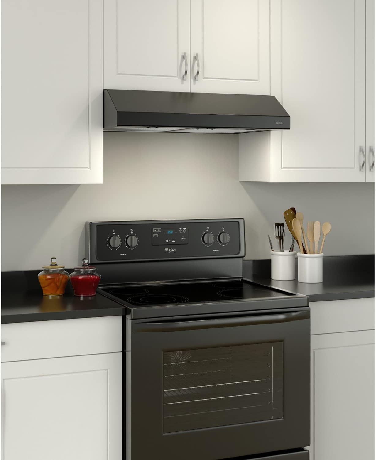 Broan-NuTone BCSD130BL Glacier 30-inch Under-Cabinet 4-Way Convertible Range Hood with 2-Speed Exhaust Fan and Light, Black