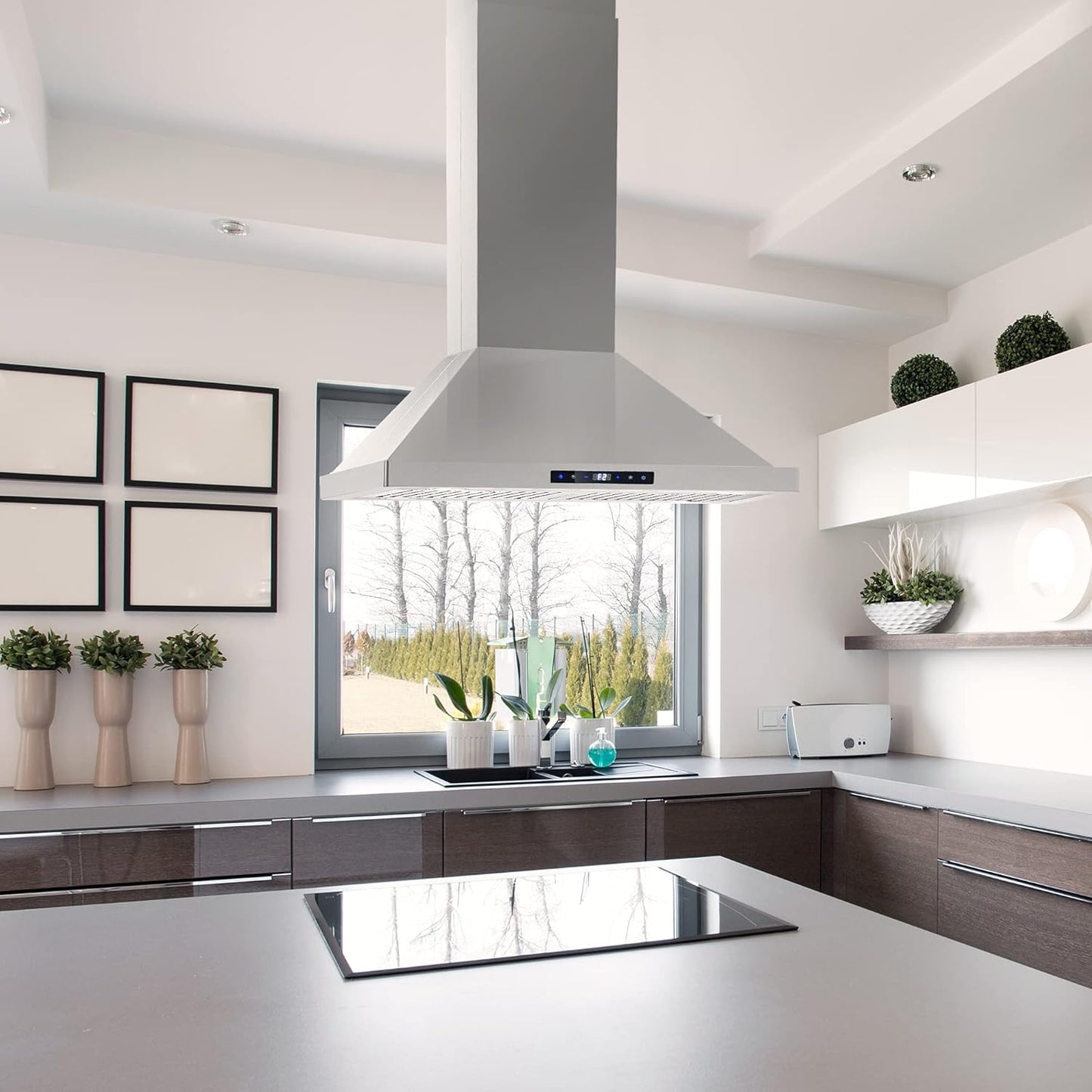 COSMO COS-63ISS75 30 in. Lumin Collection 380 CFM Ducted Island Range Hood, Soft Touch Controls, LED Lights, Stainless Steel