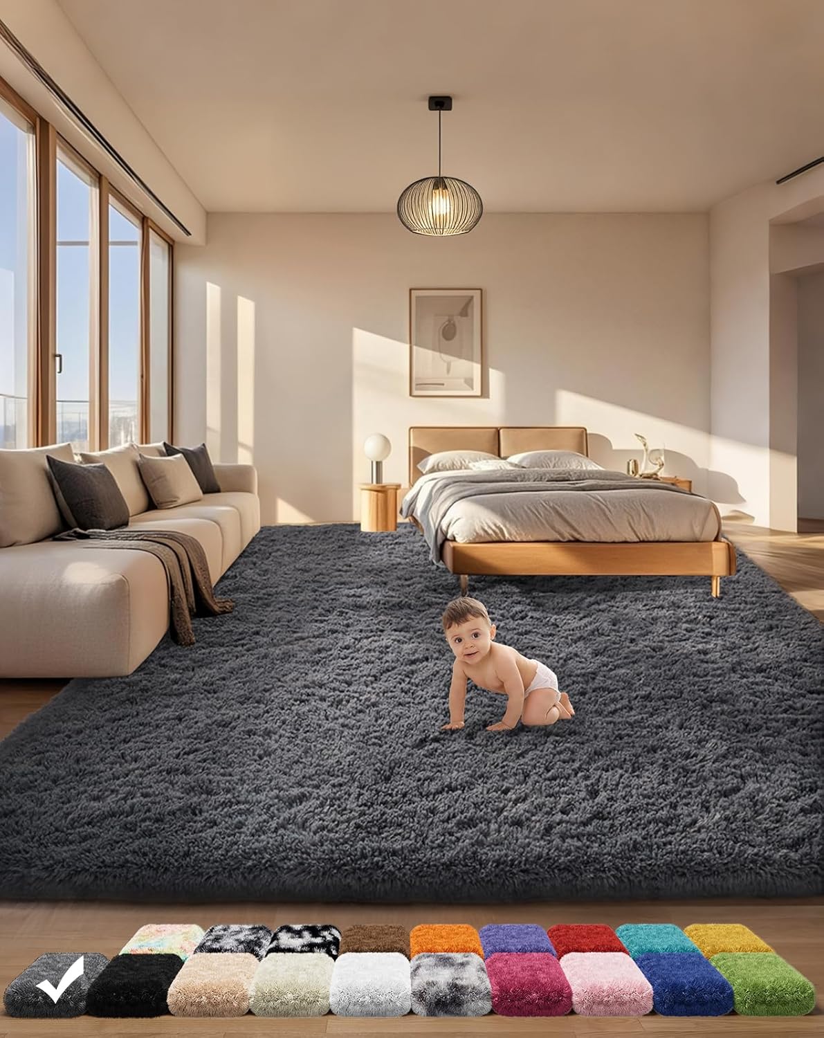 Ophanie Area Rugs for Bedroom Living Room, Grey Fluffy Fuzzy Shag Shaggy Soft Plush Carpet, 4x6 Indoor Floor Gray Rug for Kids Home Dorm Decor Aesthetic
