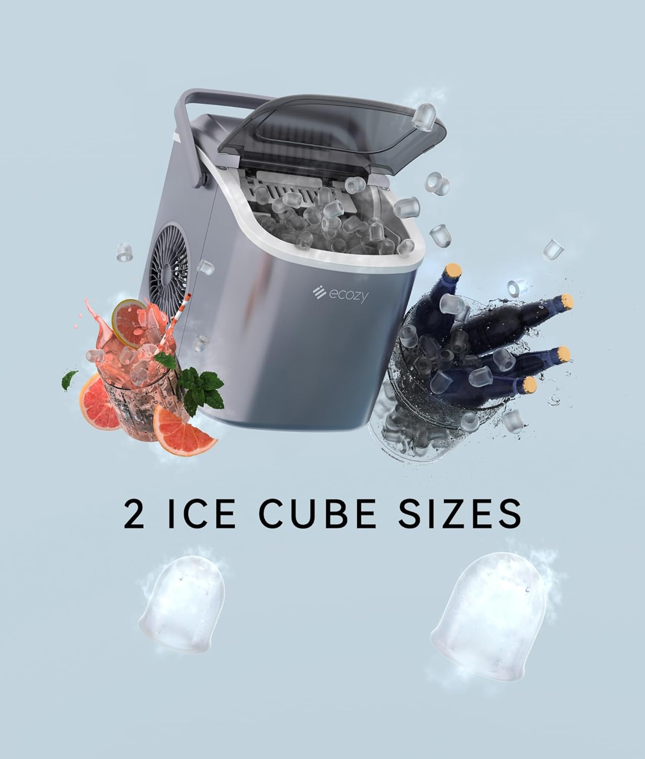 Silonn Ice Makers Countertop, 9 Cubes Ready in 6 Mins, 26lbs in 24Hrs, Self-Cleaning Ice Machine with Ice Scoop and Basket, 2 Sizes of Bullet Ice for Home Kitchen Office Bar Party, Red