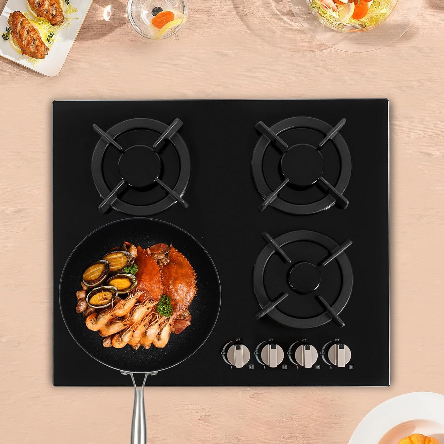 4 Burner Gas Cooktops,Gas Stove Gas Hob Stovetop Tempered Glass Cooktop,Built-In Gas Stove Top NG/LPG Convertible Gas Hob