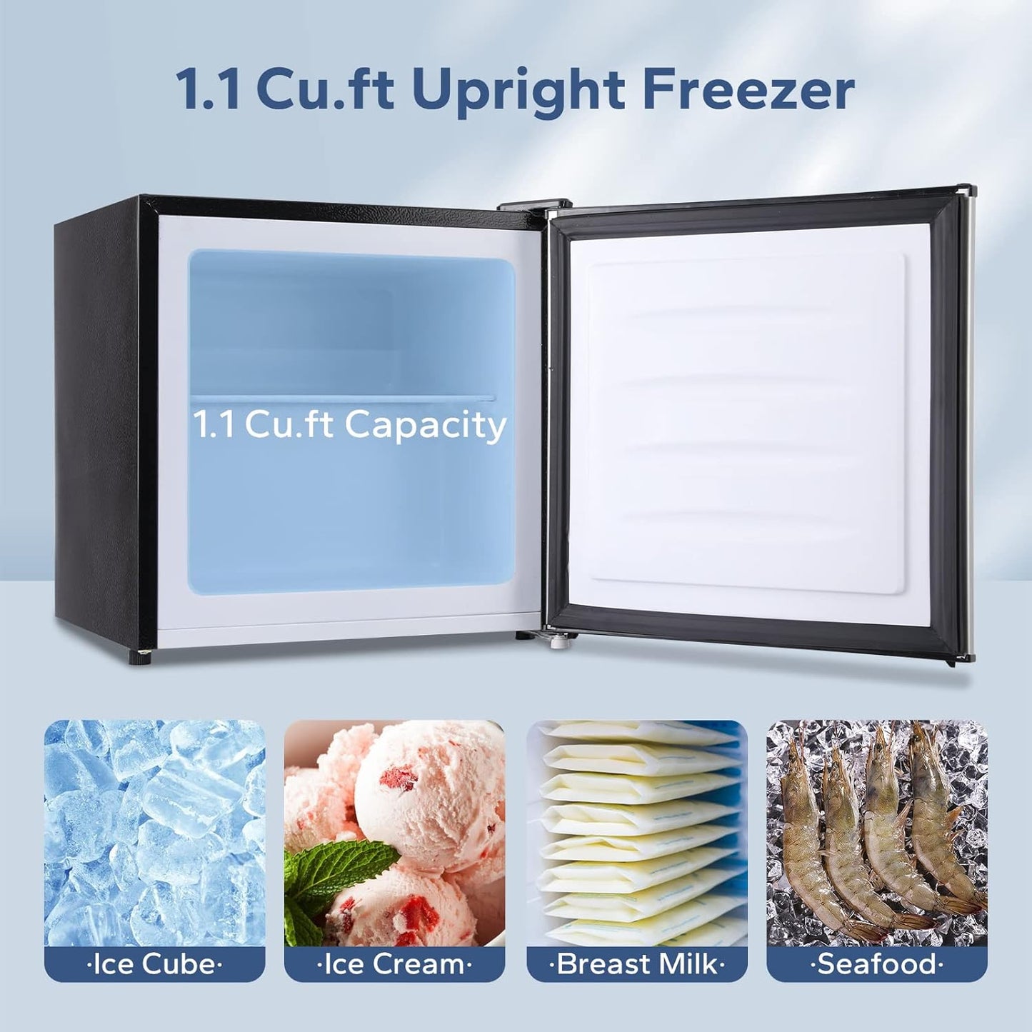 BANGSON Upright Freezer,1.1Cu.ft Mini Freezer with Removable Shelf, Single Door Compact Freezer for Home, Kitchen, Office, Apartment(Silver)