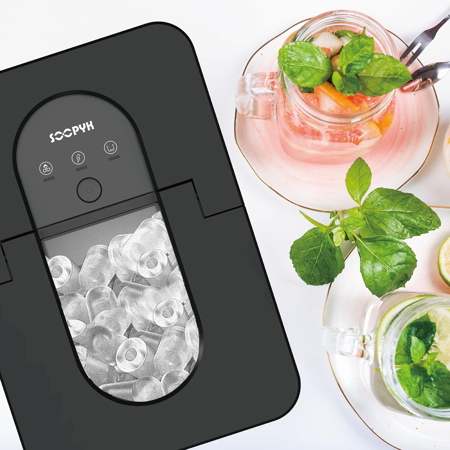 EUHOMY Countertop Ice Maker Machine with Handle, 26lbs in 24Hrs, 9 Ice Cubes Ready in 6 Mins, Auto-Cleaning Portable Ice Maker with Basket and Scoop, for Home/Kitchen/Camping/RV.