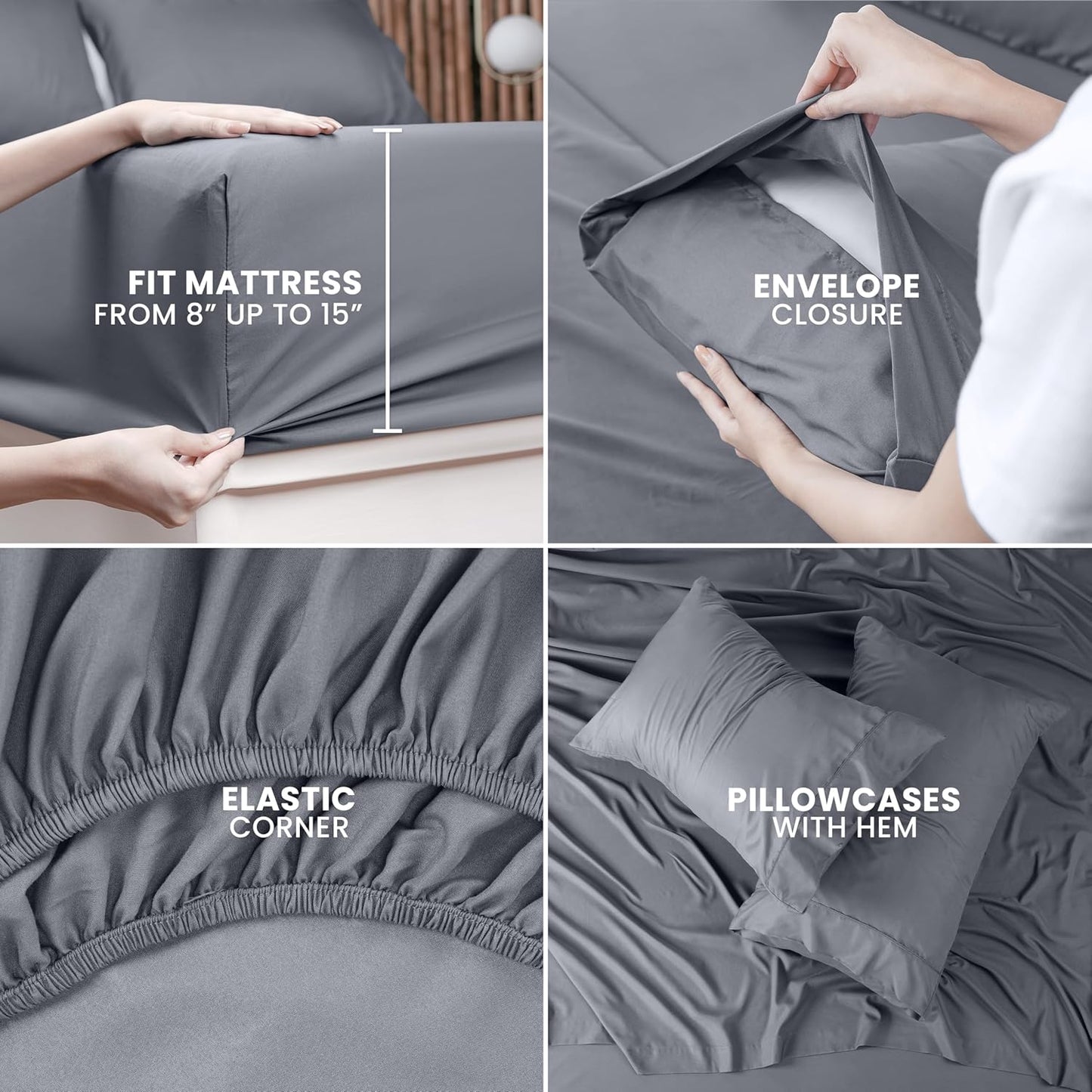 Utopia Bedding Queen Bed Sheets Set - 4 Piece Bedding - Brushed Microfiber 100% Polyester - Shrinkage and Fade Resistant - Easy Care (Queen, Grey)