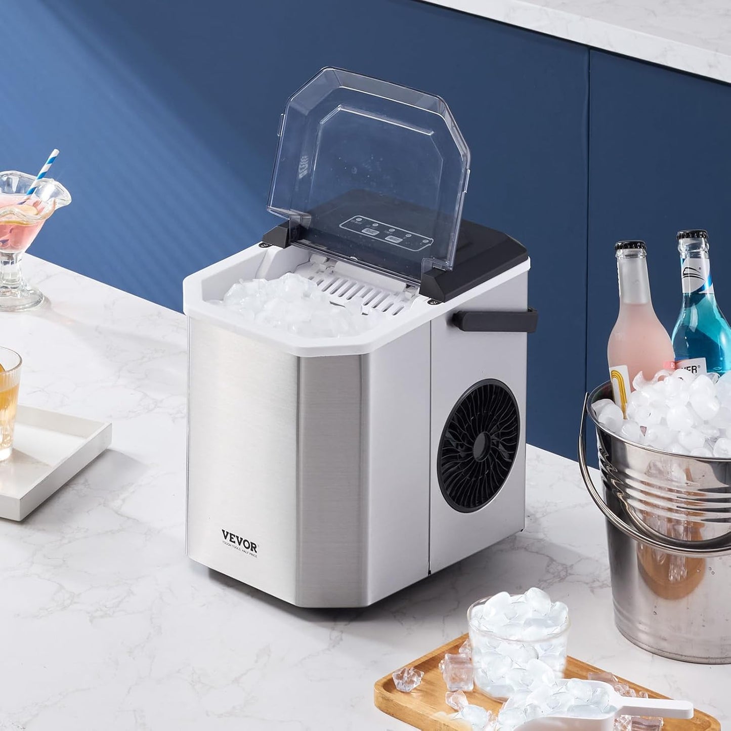 VEVOR Countertop Ice Maker, 9 Cubes Ready in 6 Mins, 26lbs in 24Hrs, Self-Cleaning Portable Ice Maker with Ice Scoop and Basket, Ice Machine with 2 Sizes Bullet Ice for Home Kitchen Office Bar Party