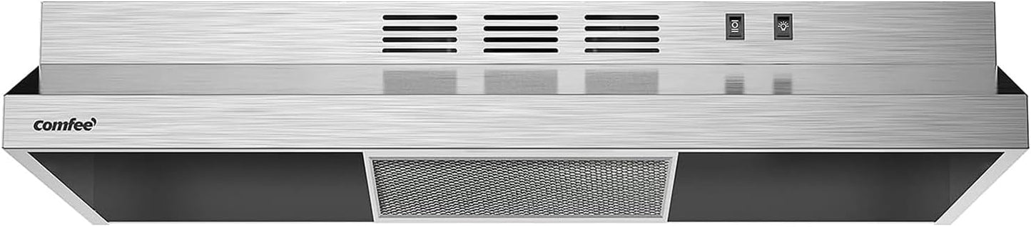 Comfee' CVU30W2AST 30 Inch Ducted Ductless Vent Durable Stainless Steel Kitchen Reusable Filter, 200 CFM, 2 Speed Exhaust Fan Under Cabinet Range Hood