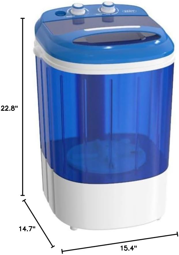 ZENY Portable Mini Washing Machine 8 lbs Washing Capacity Semi-Automatic Compact Washer Spinner Small Cloth Washer Laundry Appliances for Apartment, RV, Camping, Single Translucent Tub Blue