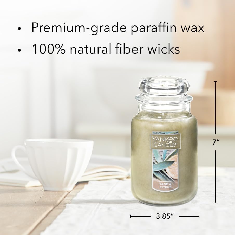 Yankee Candle Sage & Citrus Scented, Classic 22oz Large Jar Single Wick Candle, Over 110 Hours of Burn Time, Ideal for Home Decor and Gifts