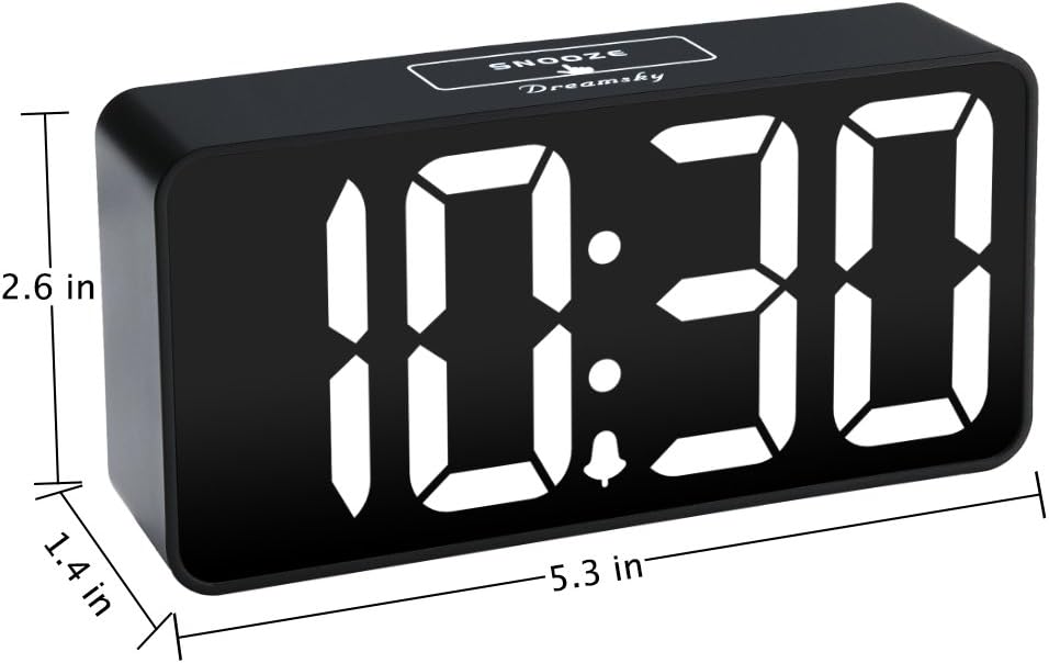 DreamSky Small Digital Alarm Clock for Bederoom, Large Big Numbers Display with Brightness Dimmer, Electric Bedside Desk Clock with USB Charging Port, Adjustable Alarm Volume, 12/24H, Snooze