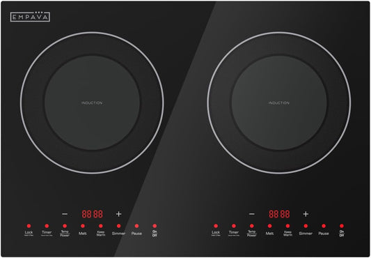 Empava Double/Dual Induction Cooktop 2 Burner, Shatter-proof Flat Glass Top, 18 Levels from 120°F to 460°F, 3 Preset Mode, Bulit-in/Countertop, 110~120 Volt Plug in Electric Stove for Kitchen, RV