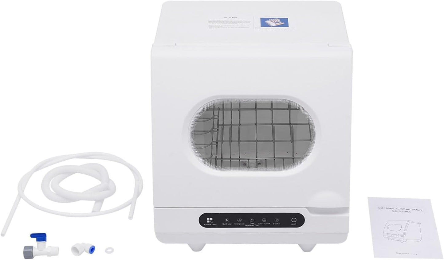 Portable Mini Dishwasher, Countertop 1200W Compact Five Washing Programs 5L Built-in Water Tank High Temperature Water (72℃) Rotating Spray for Dorm Full Panel Control, Apartments& RVs, White