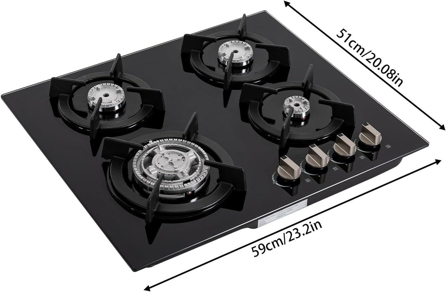 4 Burner Gas Cooktops,Gas Stove Gas Hob Stovetop Tempered Glass Cooktop,Built-In Gas Stove Top NG/LPG Convertible Gas Hob