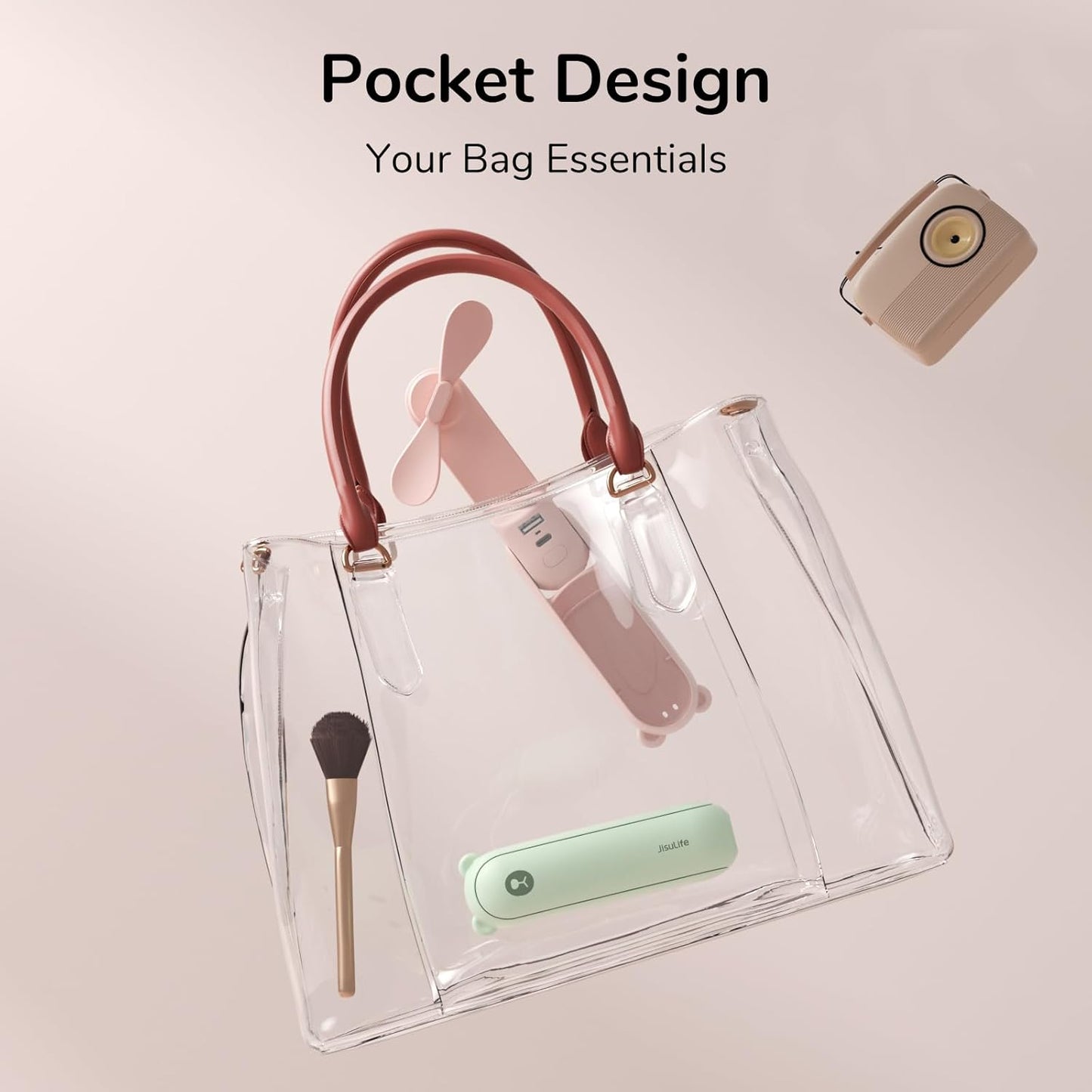 JISULIFE Handheld Mini Fan, 3 IN 1 USB Rechargeable Portable Fan [12-19 Working Hours] with Power Bank, Flashlight, Pocket Design for Travel/Summer/Concerts/Lash, Gifts for Women (Pink)