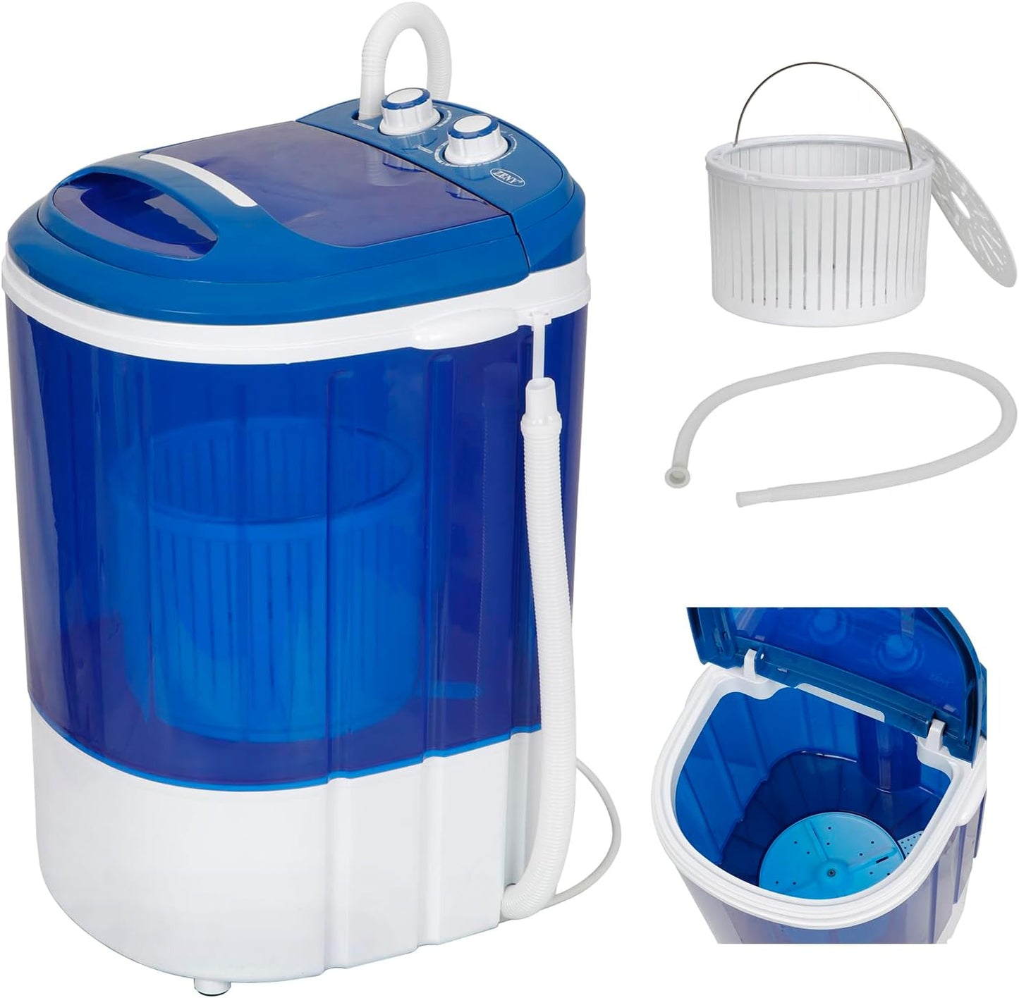 ZENY Portable Mini Washing Machine 8 lbs Washing Capacity Semi-Automatic Compact Washer Spinner Small Cloth Washer Laundry Appliances for Apartment, RV, Camping, Single Translucent Tub Blue