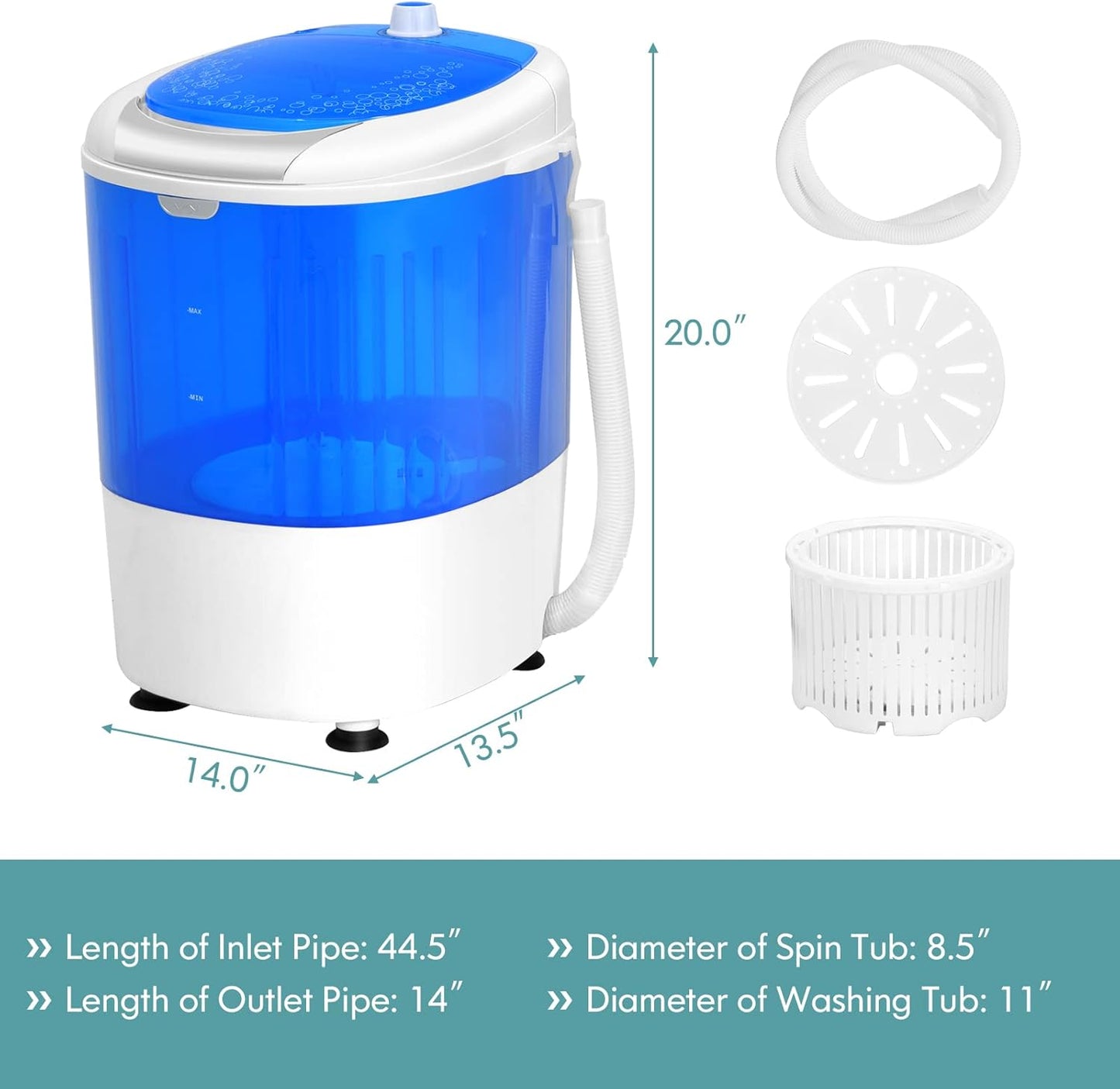 Giantex GX24977-PE, Mini Washer and Spinner Combo, 5.5lbs, Semi-automatic Compact Laundry Apartment Dorm RV Portable Washing Machine, 5.5 LBS Capacity