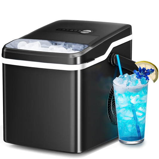 Antarctic Star Countertop Ice Maker Portable Ice Machine, Basket Handle,Self-Cleaning Ice Makers, 26Lbs/24H, 9 Ice Cubes Ready in 6 Mins, S/L ice, for Home Kitchen Bar Party (Black)