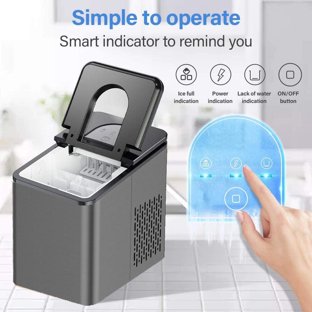 Ice Makers Countertop, Portable Ice Makes 27 lbs in 24 hrs - 9 Ice Cubes Ready in 5-7 Mins, Ice Maker Machine with Self- Cleaning Function with Ice Scoop and Basket