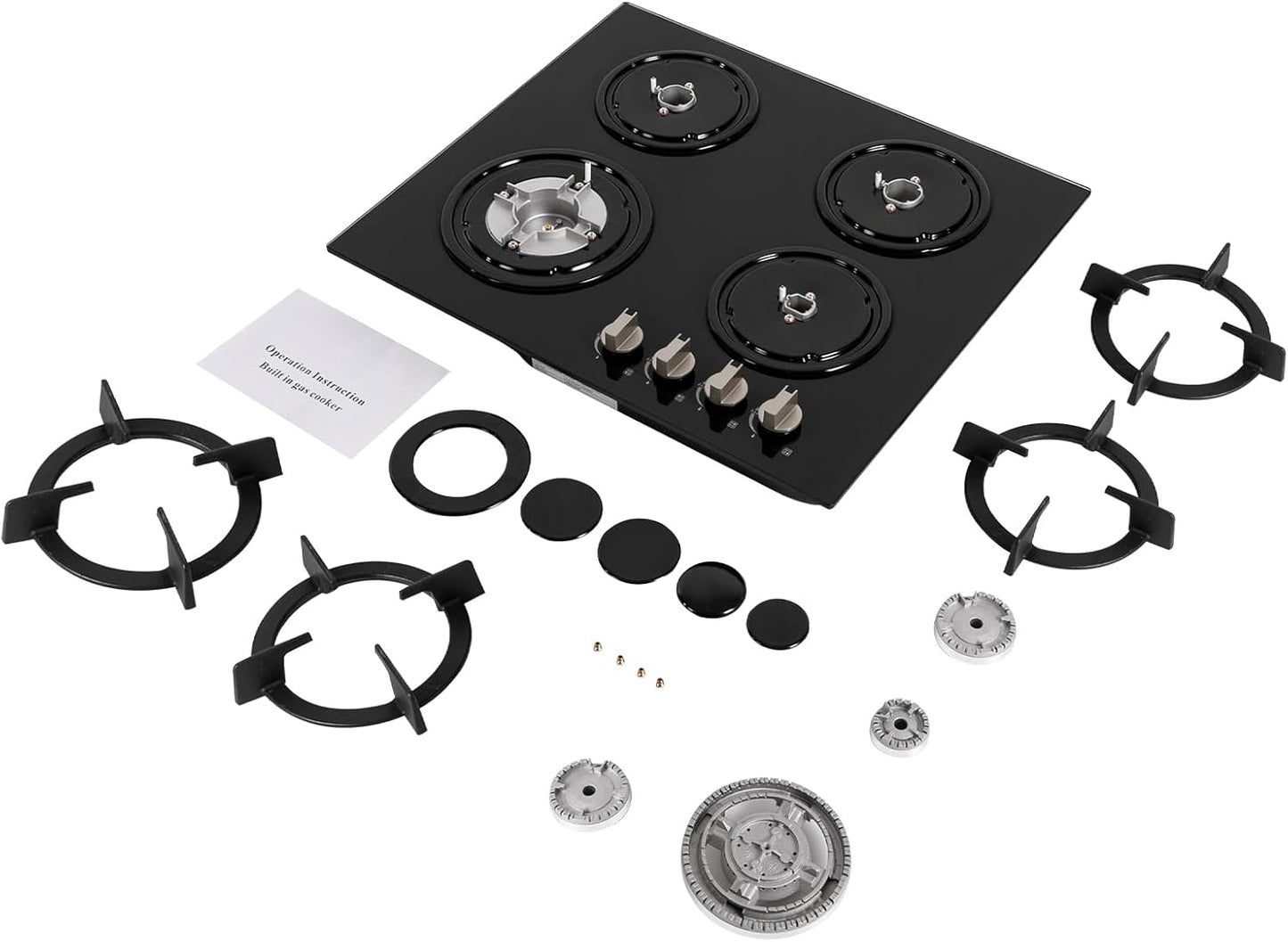 4 Burner Gas Cooktops,Gas Stove Gas Hob Stovetop Tempered Glass Cooktop,Built-In Gas Stove Top NG/LPG Convertible Gas Hob