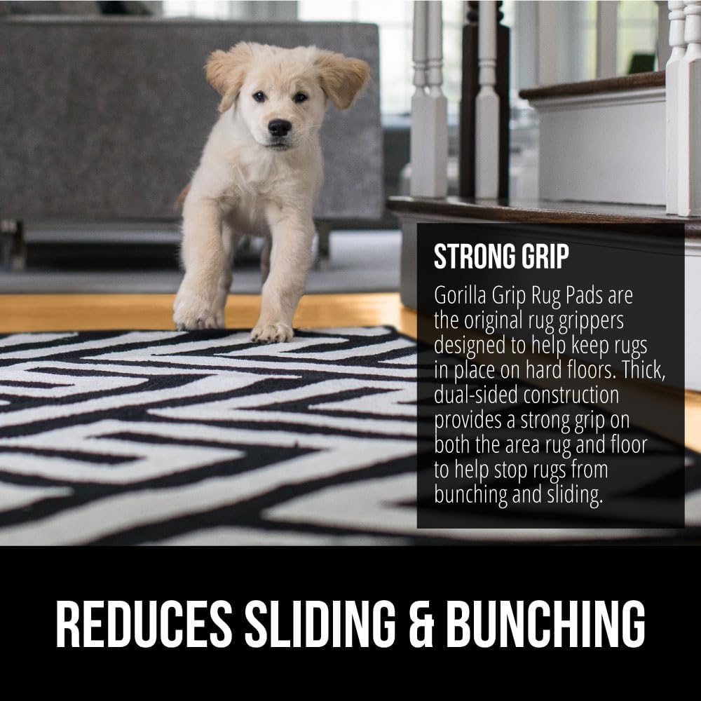 GORILLA GRIP Extra Strong Rug Pad Gripper, Grips Keep Area Rugs Safe and in Place, Thick, Slip and Skid Resistant Pads for Hard Floors Under Carpet Mat Cushion and Hardwood Floor Protection 2x3 FT