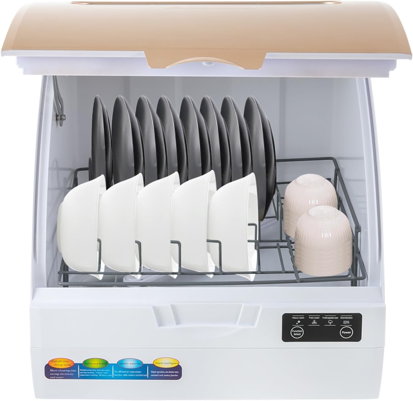 900W Portable Countertop Dishwasher with 4Programs,360° Dual Spray 162℉ High-Temp& Air-Refresh Function and Touch Screen for Small Apartments, Dorms and RVs,No Hookup Needed