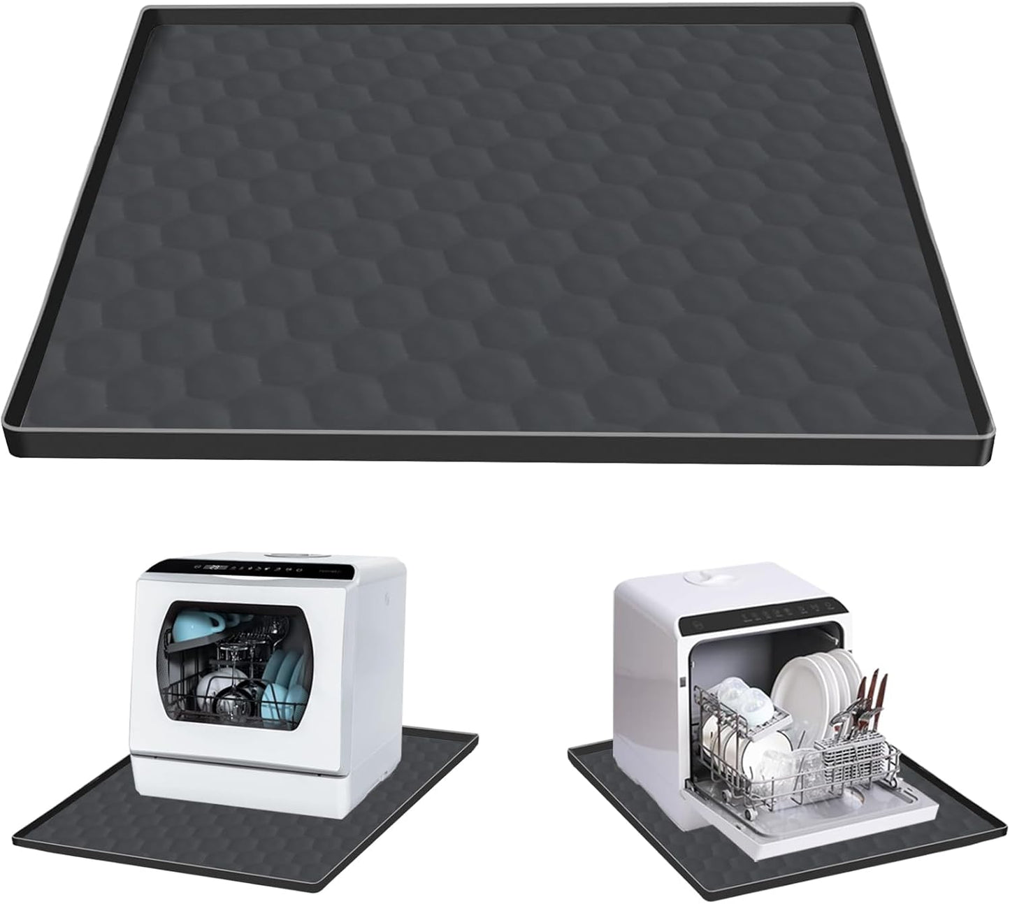 Dishwasher Drain Pan Mat with Raised Edge 24''x20'',Non-Slip Silicone Dishwashers Drain Pan Floor Mat,Anti-Leakage Dish washer Tray for Mini Dish washers,Small Kitchen Countertop Appliance