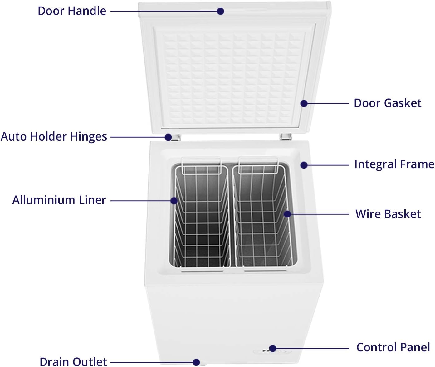 Northair Chest Freezer - 3.5 Cu Ft with 2 Removable Baskets - Reach In Freezer Chest - Quiet Compact Freezer - 7 Temperature Settings - White