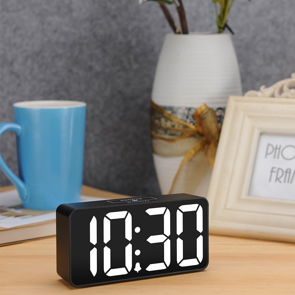 DreamSky Small Digital Alarm Clock for Bederoom, Large Big Numbers Display with Brightness Dimmer, Electric Bedside Desk Clock with USB Charging Port, Adjustable Alarm Volume, 12/24H, Snooze