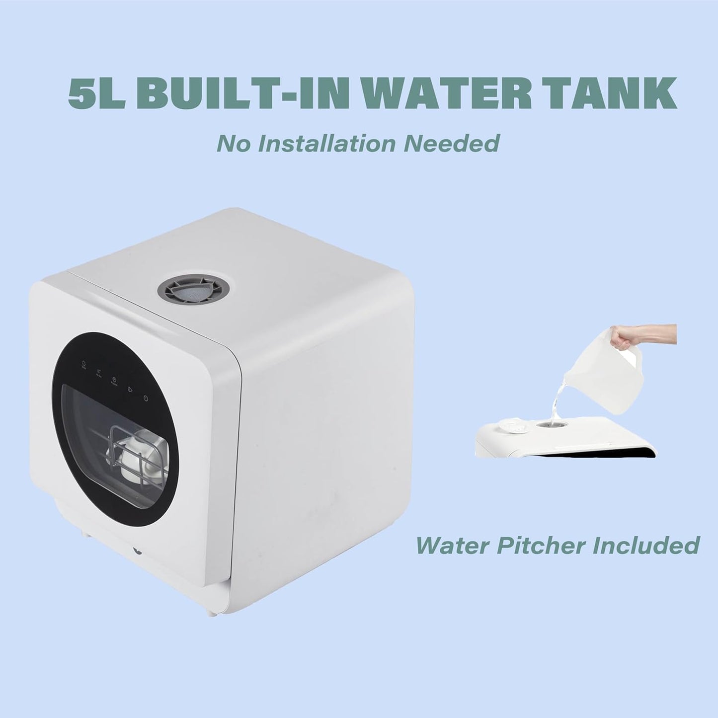 Portable Countertop Dishwashers, Compact Dishwashers, Tabletop Small Dishwasher with 5L Built-In Water Tank, 6 Washing Programs, Air-Dry Function and LED Light for Apartments& RVs