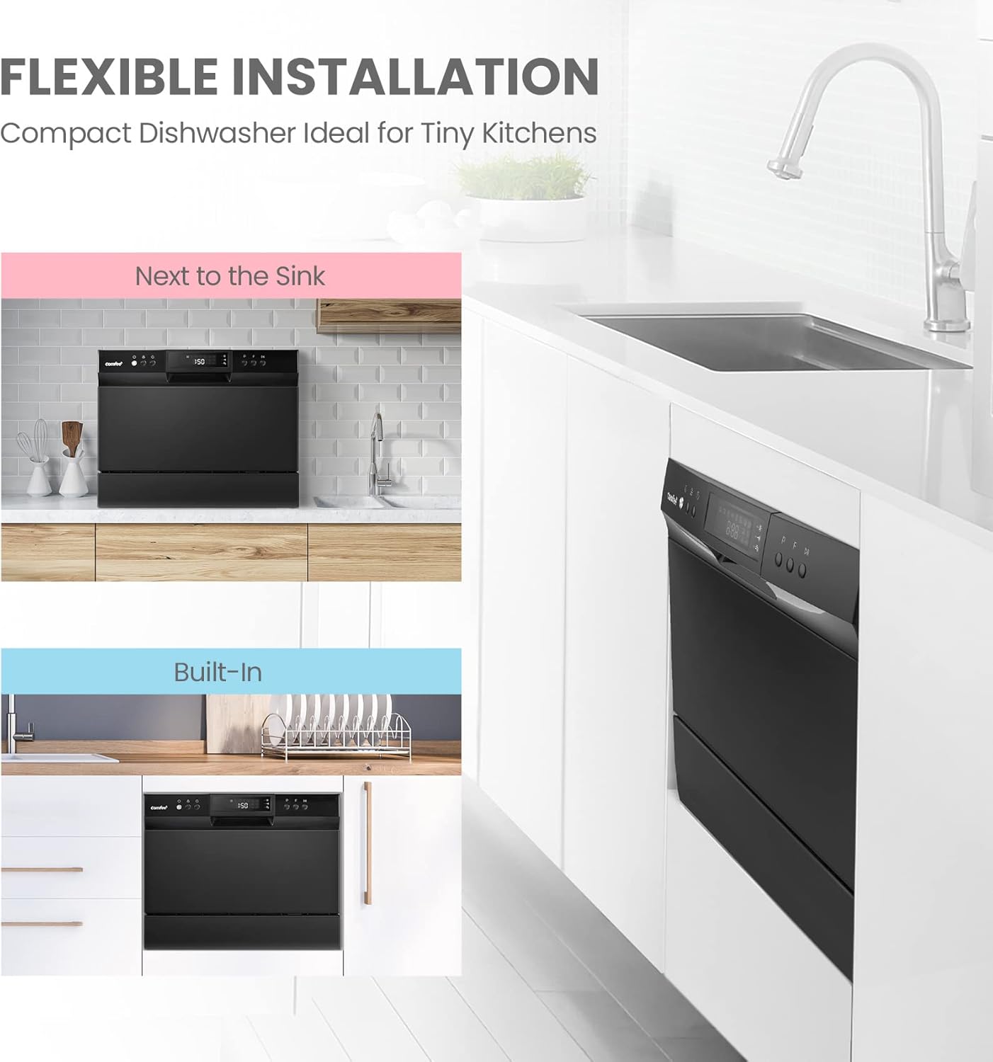 COMFEE‚Äô Countertop Dishwasher, Energy Star Portable Dishwasher, 6 Place Settings, Mini Dishwasher with 8 Washing Programs