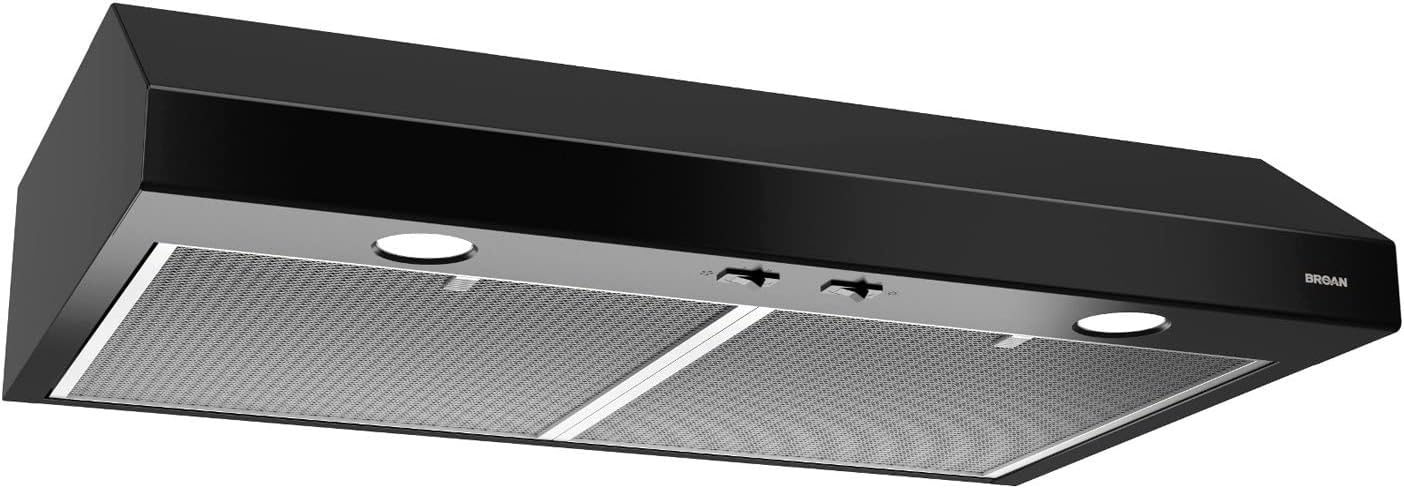 Broan-NuTone BCSD130BL Glacier 30-inch Under-Cabinet 4-Way Convertible Range Hood with 2-Speed Exhaust Fan and Light, Black