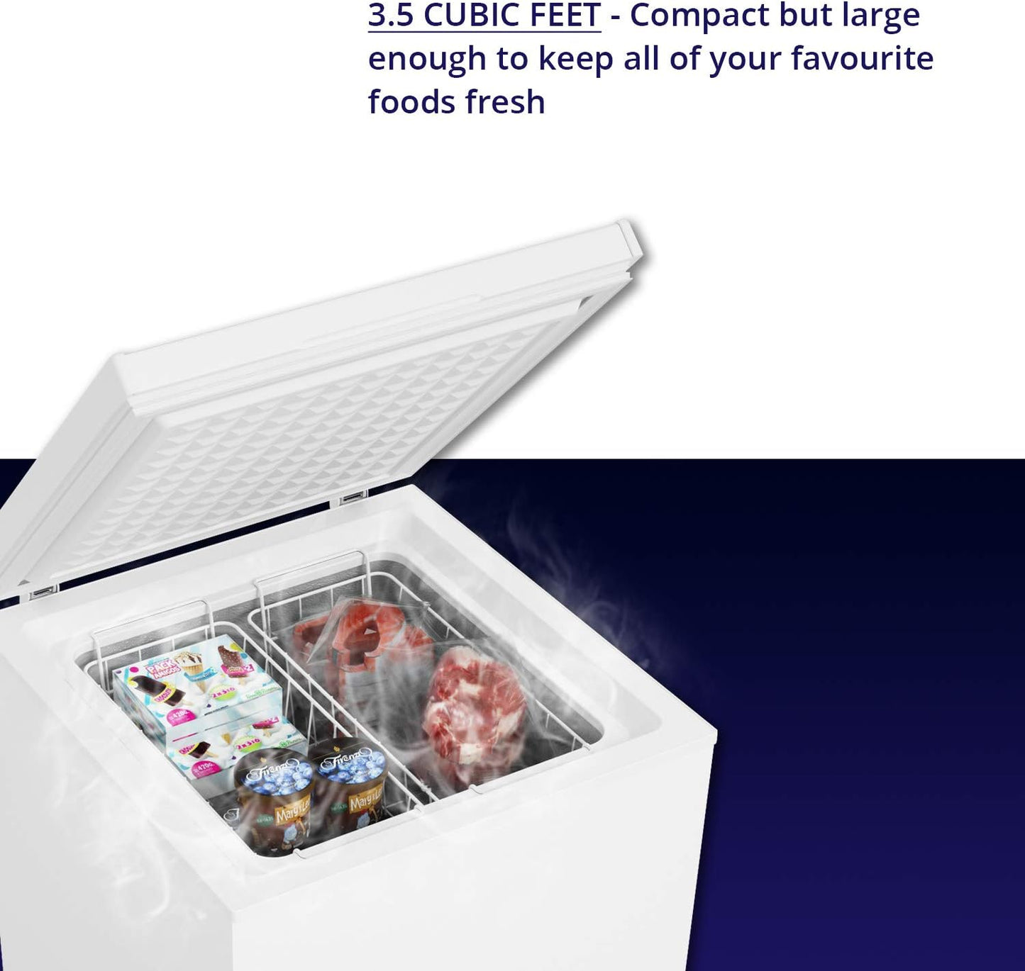 Northair Chest Freezer - 3.5 Cu Ft with 2 Removable Baskets - Reach In Freezer Chest - Quiet Compact Freezer - 7 Temperature Settings - White