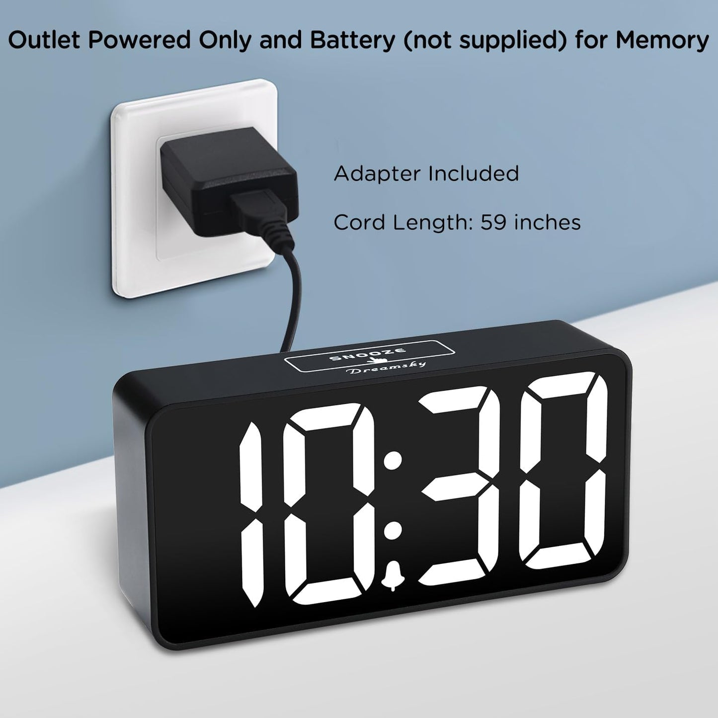DreamSky Small Digital Alarm Clock for Bederoom, Large Big Numbers Display with Brightness Dimmer, Electric Bedside Desk Clock with USB Charging Port, Adjustable Alarm Volume, 12/24H, Snooze