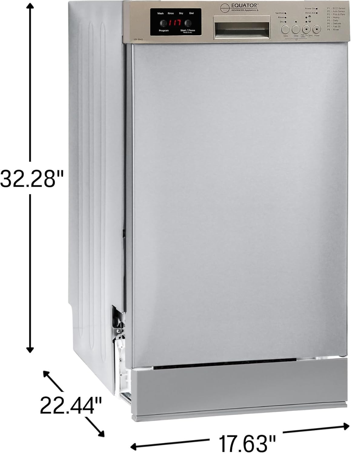 Equator 18 in Dishwasher 10 place+Wine Rack 3.4g QUIET 51 dB 110V E-Star ADA in Silver