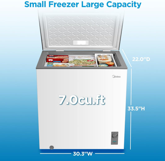 Midea MERC07C4BAWW 7.0 Cubic Feet Chest Freezer Cu.ft-Convertible, White