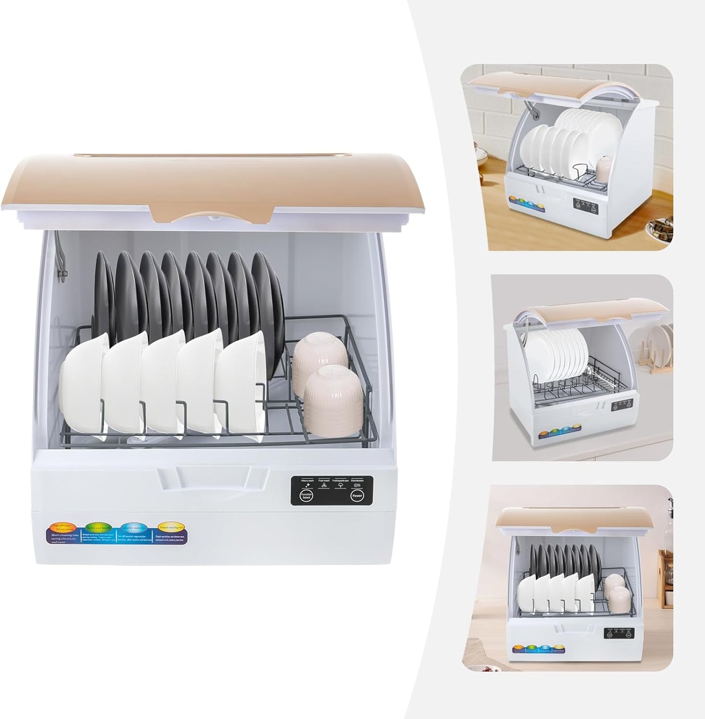 900W Portable Countertop Dishwasher with 4Programs,360° Dual Spray 162℉ High-Temp& Air-Refresh Function and Touch Screen for Small Apartments, Dorms and RVs,No Hookup Needed