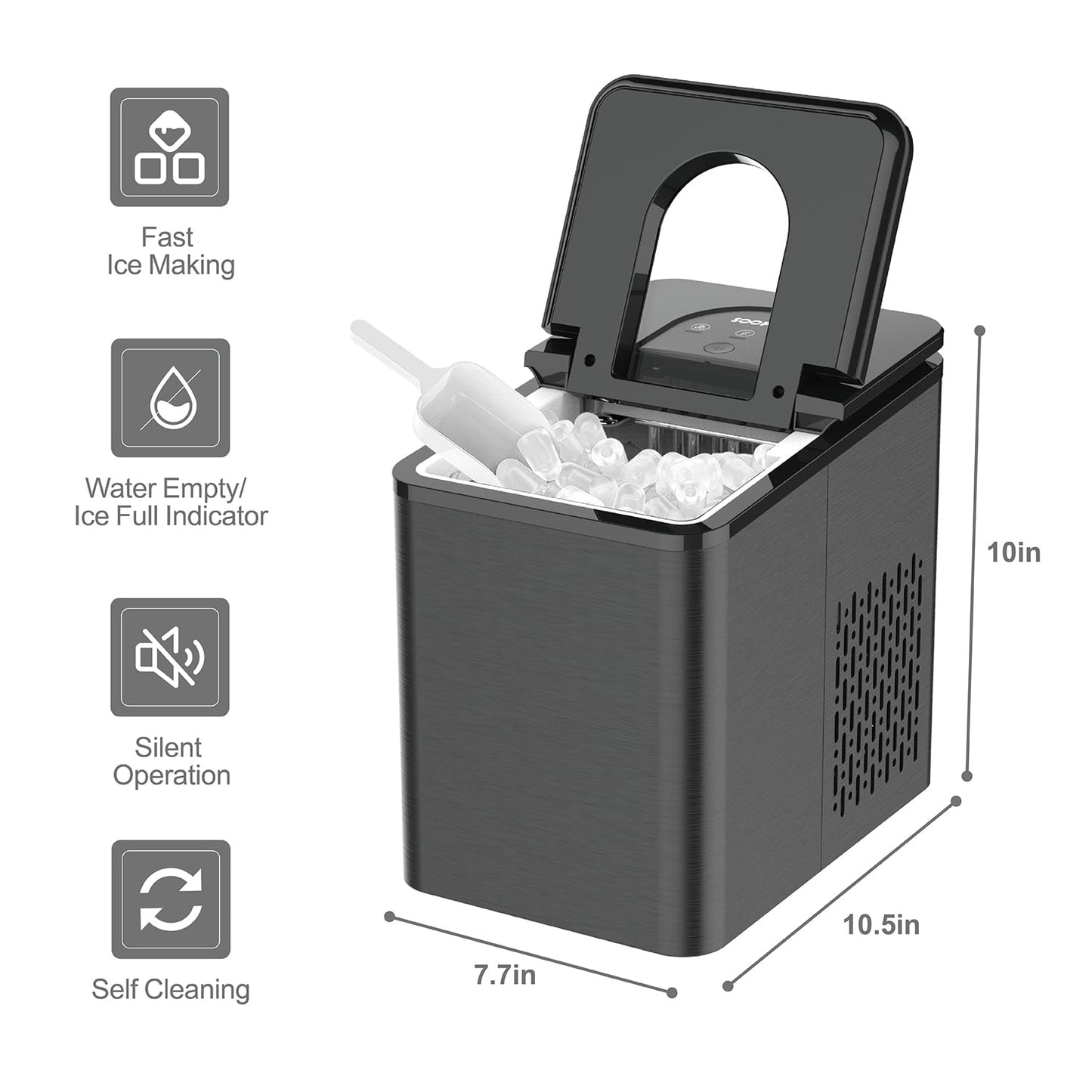Ice Makers Countertop, Portable Ice Makes 27 lbs in 24 hrs - 9 Ice Cubes Ready in 5-7 Mins, Ice Maker Machine with Self- Cleaning Function with Ice Scoop and Basket