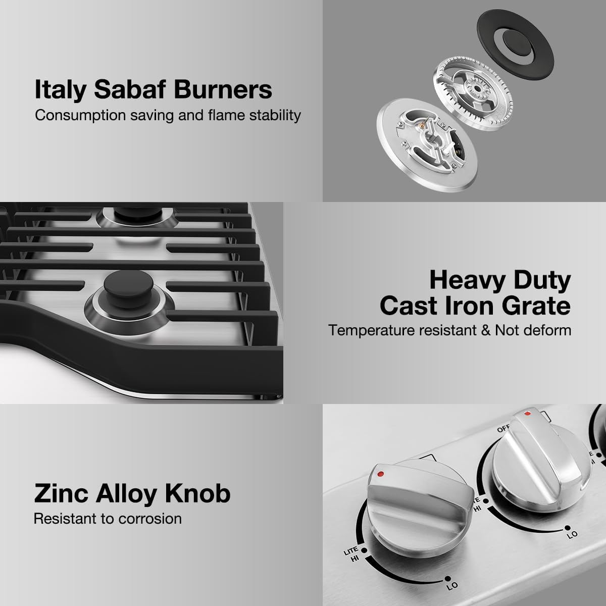ThermoMate Heavy 36 Inch Gas Cooktop with 5 Italy Sabaf Power Burners, Built In Gas Stove Top of 304 Stainless Steel, Gas Hob NG/LPG Convertible, Gas Cooker with Thermocouple Protection CSA Certified