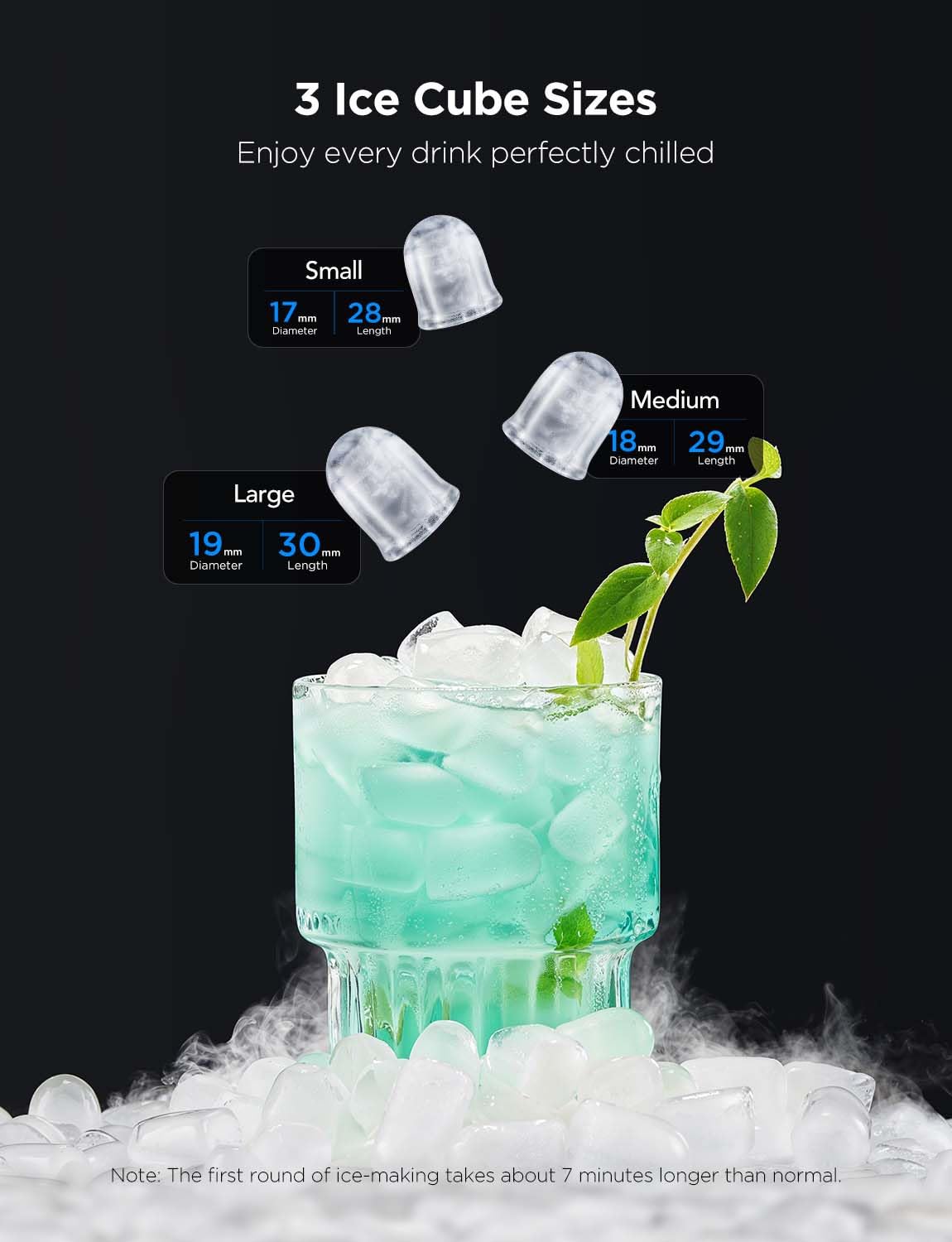 GoveeLife Smart Ice Maker Countertop, Portable Ice Machine with Voice Control, 9 Ice Cubes in 6 Minutes 3 Sizes, 26lbs/24Hrs, Self Cleaning RGB Lights, Quiet Ice Maker with Scoop for Kitchen Black