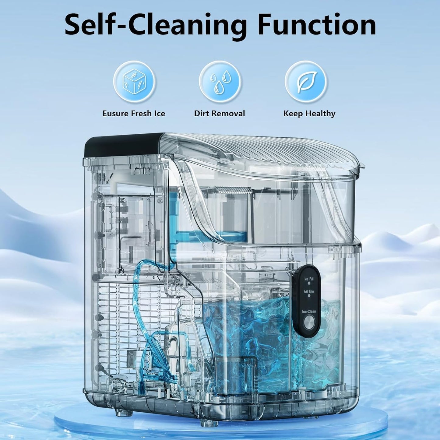 Nugget Ice Maker Countertop,Ready in 6 Mins, 34lbs/24H,Auto-Cleaning Portable Ice Maker with Basket and Scoop, for Home/Kitchen/Camping/RV. (Black)