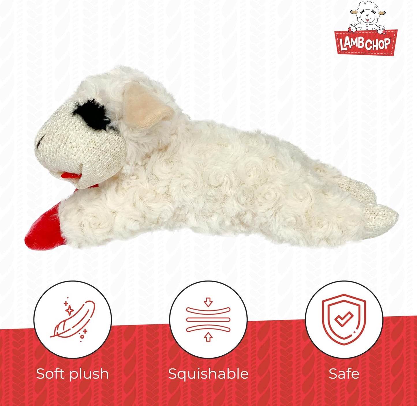 Multipet Lamb Chop Dog Plush Toy - Squeaky Dog Toy for Small & Medium Dogs - Extra Soft Plush Dog Toy - Stuffed Animal Dog Toy for Cuddling & Playing - Cute Pet Toy (10", Cream, 5 Squeakers)