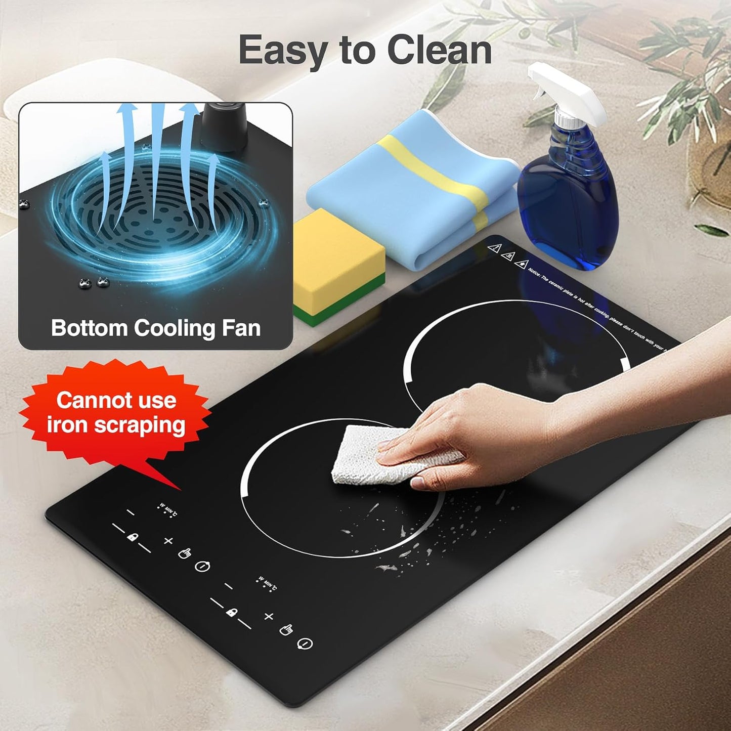 VBGK Electric Cooktop,12 Inch Built-in and countertop Electric Stove Top,110V 2100W 2 burner cooktop,9 Heating Level,Timer & Kid Safety Lock, Sensor Touch Control 2 burner Induction Cooktop