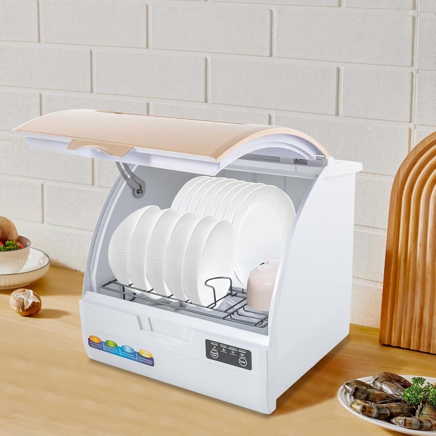 900W Portable Countertop Dishwasher with 4Programs,360° Dual Spray 162℉ High-Temp& Air-Refresh Function and Touch Screen for Small Apartments, Dorms and RVs,No Hookup Needed