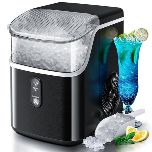 Nugget Ice Maker Countertop,Ready in 6 Mins, 34lbs/24H,Auto-Cleaning Portable Ice Maker with Basket and Scoop, for Home/Kitchen/Camping/RV. (Black)