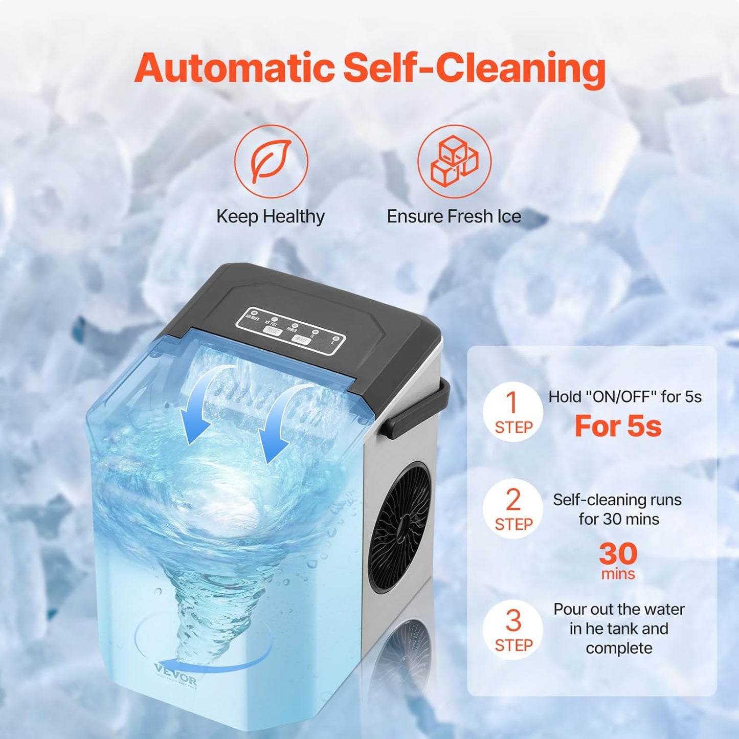 EUHOMY Countertop Ice Maker Machine with Handle, 26lbs in 24Hrs, 9 Ice Cubes Ready in 6 Mins, Auto-Cleaning Portable Ice Maker with Basket and Scoop, for Home/Kitchen/Camping/RV.