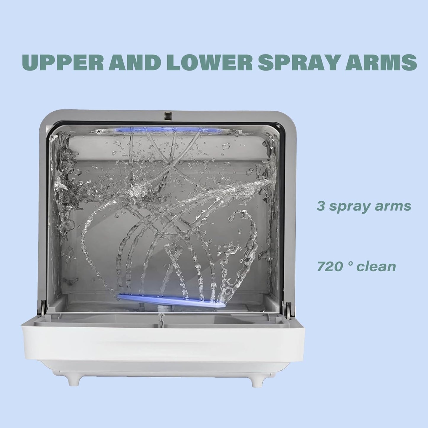 Portable Countertop Dishwashers, Compact Dishwashers, Tabletop Small Dishwasher with 5L Built-In Water Tank, 6 Washing Programs, Air-Dry Function and LED Light for Apartments& RVs