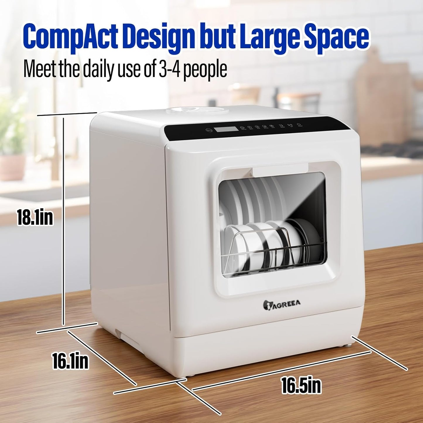 IAGREEA Portable Countertop Dishwasher, No Hookup Needed, Compact Dishwasher With 5-Liter Built-in Water Tank,5 Programs, 360° Dual Spray