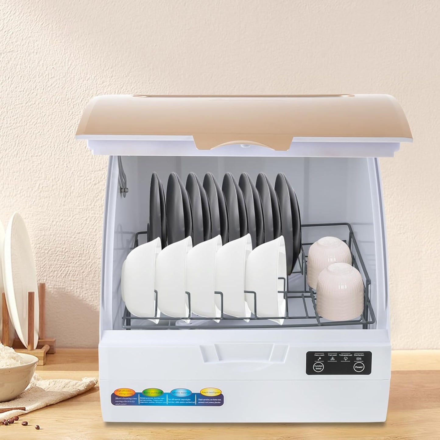 900W Portable Countertop Dishwasher with 4Programs,360° Dual Spray 162℉ High-Temp& Air-Refresh Function and Touch Screen for Small Apartments, Dorms and RVs,No Hookup Needed