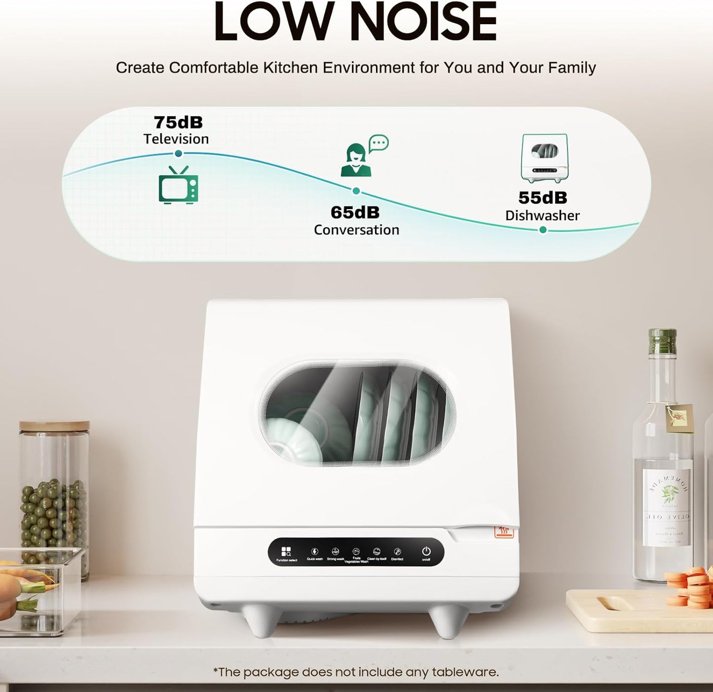 1200W Portable Countertop Dishwasher, 5 Wash Programs Mini Countertop Dishwasher with Water Tank, 360° Spray Arms Intelligent Cutlery Helper for Apartment Kitchen RV Office