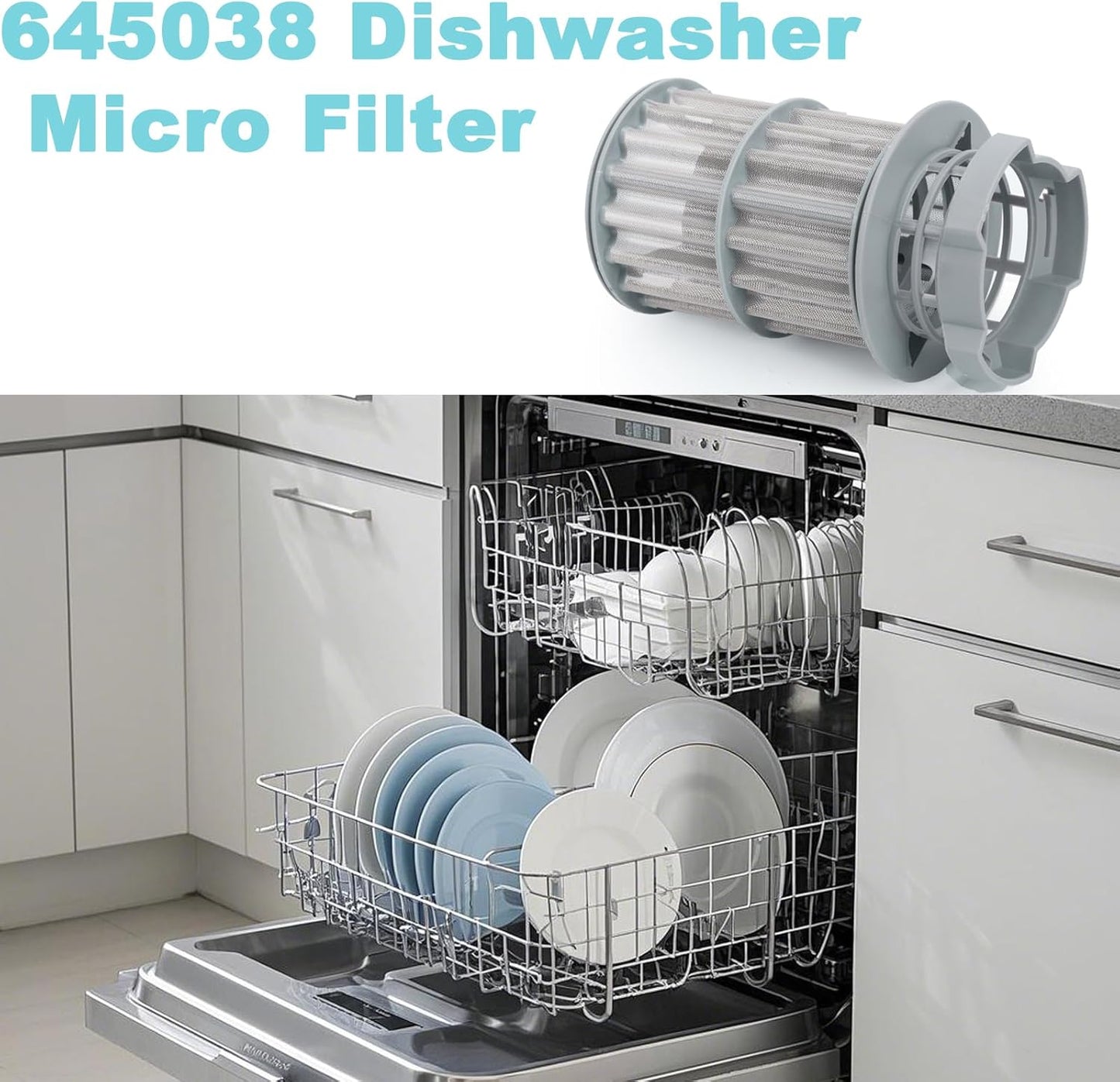 Dishwasher Filter, 645038 Micro Filter Replacement Parts Compatible with Bosch Dishwasher, Replaces AP4339631 00651097 1560725 EA3479708 PS3479708