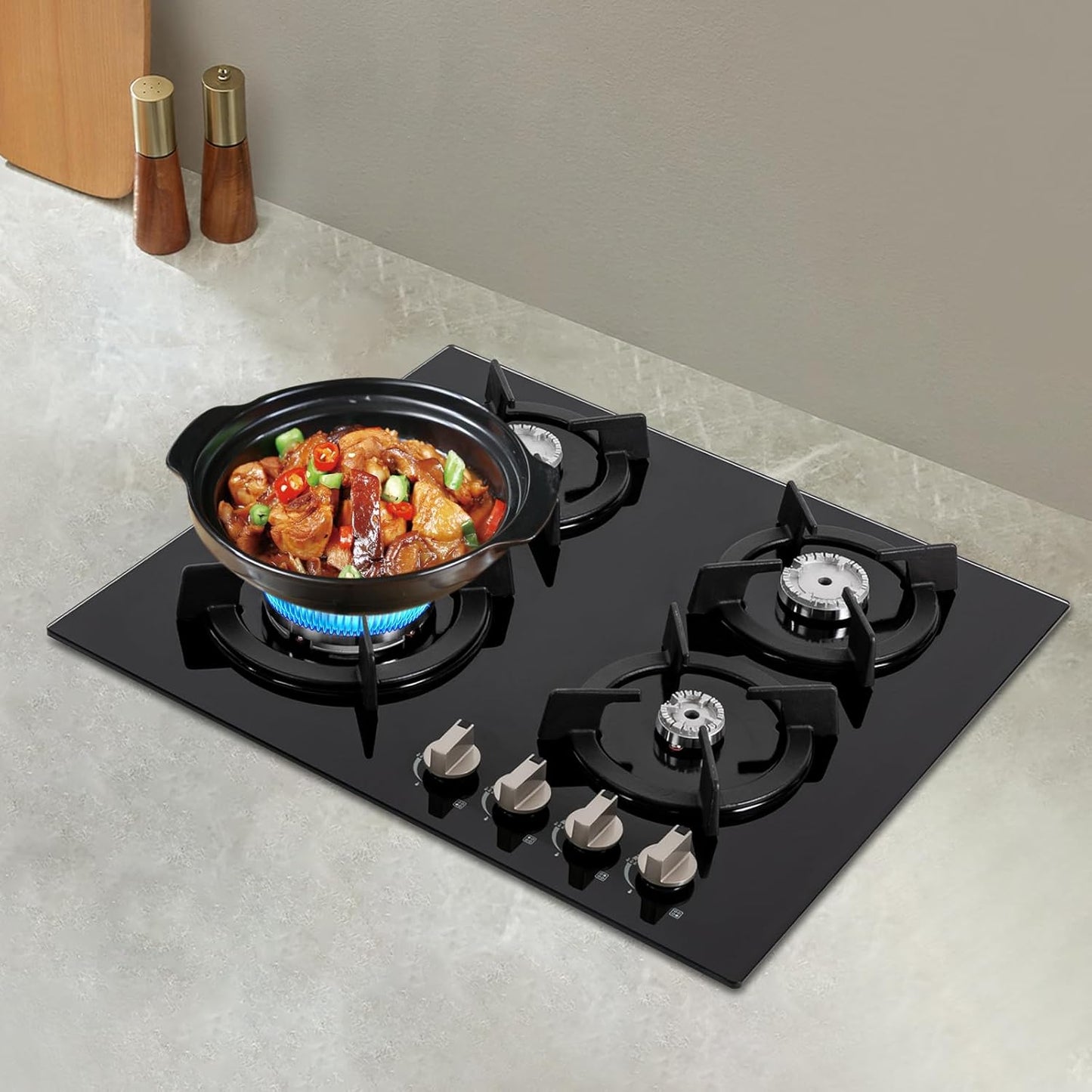 4 Burner Gas Cooktops,Gas Stove Gas Hob Stovetop Tempered Glass Cooktop,Built-In Gas Stove Top NG/LPG Convertible Gas Hob